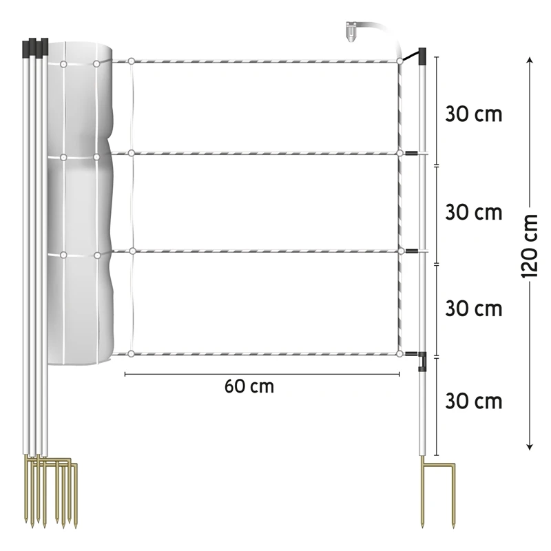 30,5 M VOSS.farming Pferdenetz 120 Cm, 3x0,2 Niro, Jumbo Standpfähle 2 Spitzen, Weiß 4 30,5 M VOSS.farming Pferdenetz 120 Cm, 3x0,2 Niro, Jumbo Standpfähle 2 Spitzen, Weiß – Bild 2