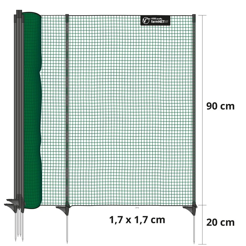 VOSS.farming Classic 15m, Begrenzungszaun, Schutznetz, 90cm, 9 Pfähle, 1 Spitze, Grün, Ohne Strom 4 VOSS.farming Classic 15m, Begrenzungszaun, Schutznetz, 90cm, 9 Pfähle, 1 Spitze, Grün, Ohne Strom – Bild 2