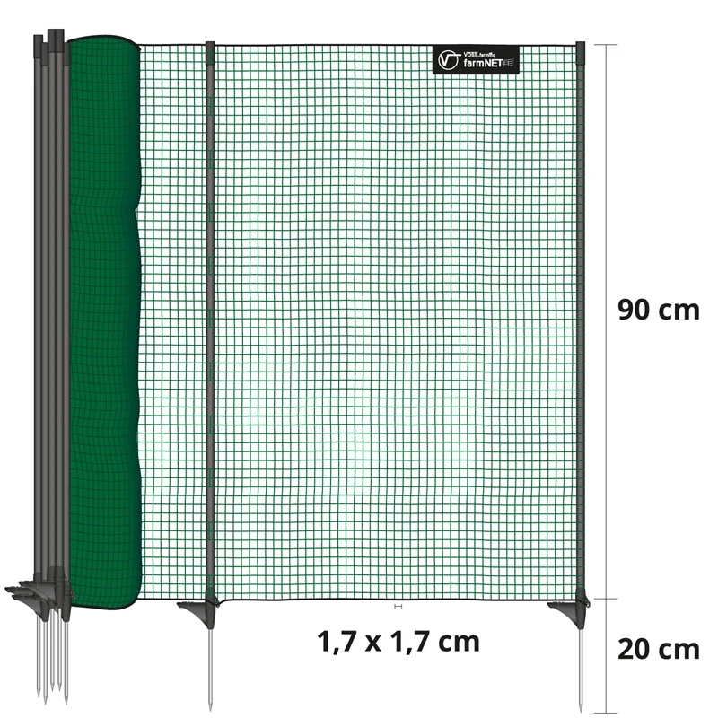 VOSS.farming Classic 25m, Begrenzungszaun, Schutznetz, 90cm, 15 Pfähle, 1 Spitze, Grün, Ohne Strom 4 VOSS.farming Classic 25m, Begrenzungszaun, Schutznetz, 90cm, 15 Pfähle, 1 Spitze, Grün, Ohne Strom – Bild 2