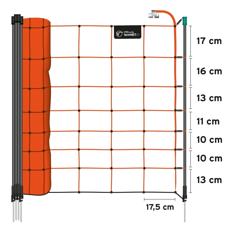 VOSS.farming FarmNET 50m Schafnetz, Schafzaun, Elektronetz, 90cm, 14 Pfähle, 1 Spitze, Orange 5 VOSS.farming FarmNET 50m Schafnetz, Schafzaun, Elektronetz, 90cm, 14 Pfähle, 1 Spitze, Orange – Bild 3