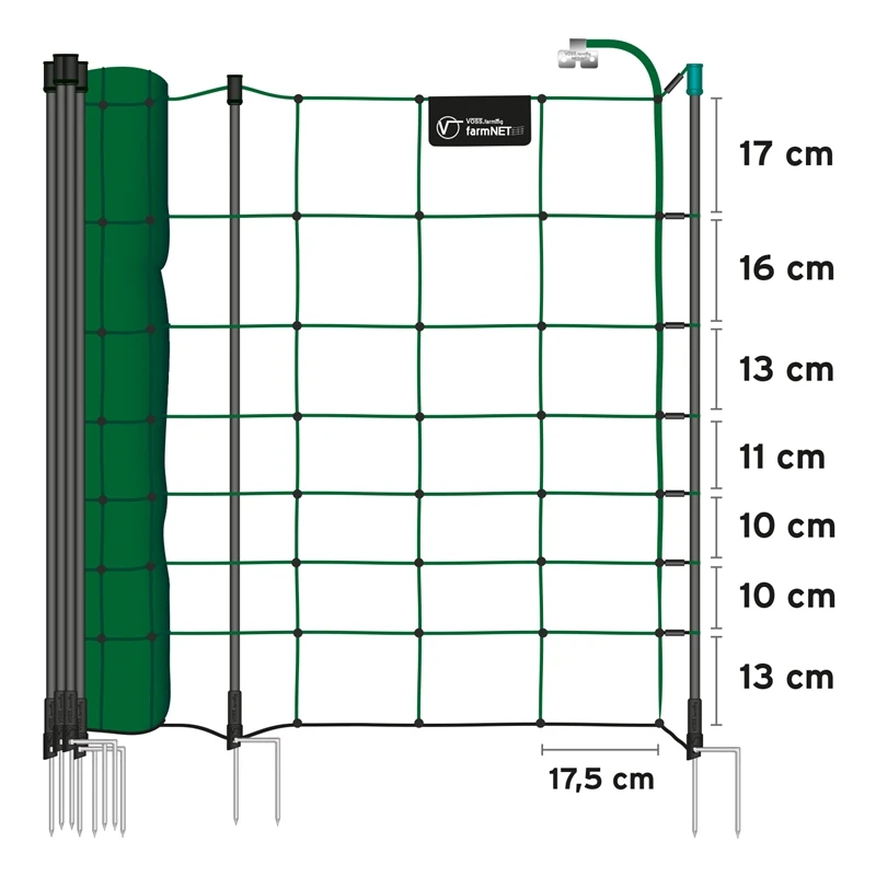 VOSS.farming FarmNET+ 25m Schafnetz, Ziegennetz, Elektronetz, 90cm, 11 Pfähle, 2 Spitzen, Grün 5 VOSS.farming FarmNET+ 25m Schafnetz, Ziegennetz, Elektronetz, 90cm, 11 Pfähle, 2 Spitzen, Grün – Bild 3