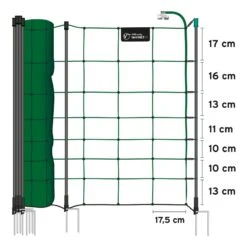 VOSS.farming FarmNET+ 50m Schafnetz, Ziegennetz, Elektronetz, 90cm, 20 Pfähle, 2 Spitzen, Grün -Optimal Ranchzaun Geschäft 29228 voss.farming farmnet schafzaun schafnetz agility elektrozaunnetz 50m 90cm gruen