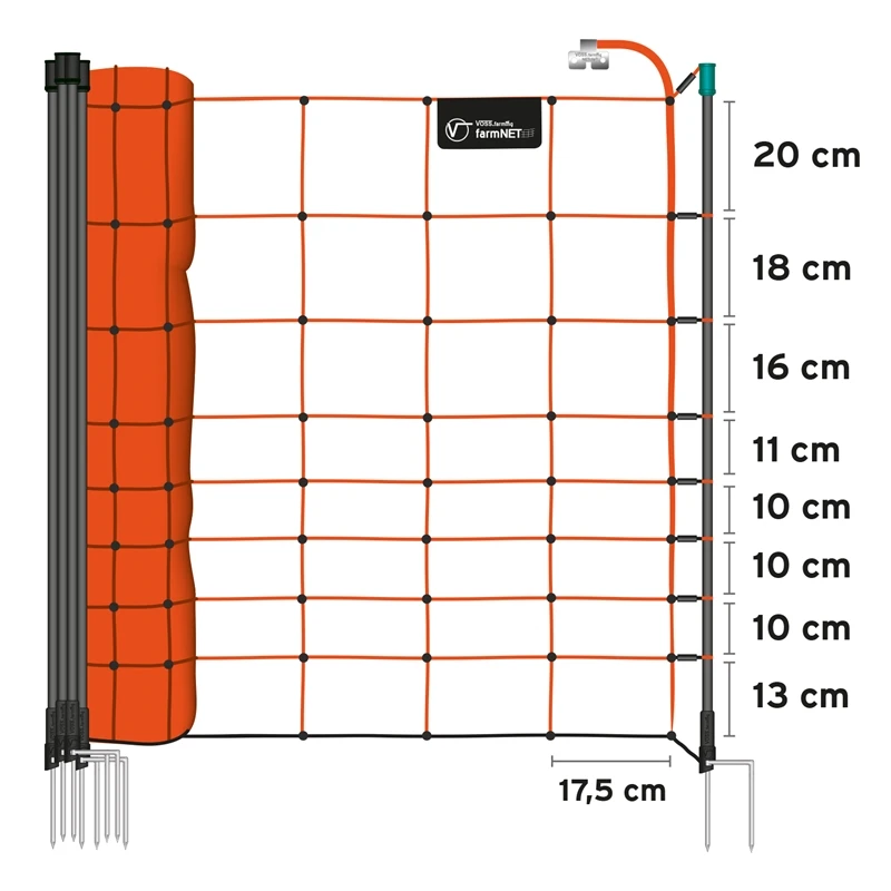VOSS.farming FarmNET 50m Schafzaun, Ziegennetz, Elektronetz, 108cm, 14 Pfähle, 2 Spitzen, Orange 5 VOSS.farming FarmNET 50m Schafzaun, Ziegennetz, Elektronetz, 108cm, 14 Pfähle, 2 Spitzen, Orange – Bild 3