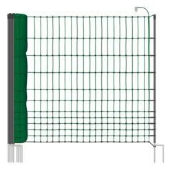 VOSS.farming Classic 25m Hühnerzaun, Geflügelzaun, Geflügelnetz, 112cm, 9 Pfähle, 2 Spitzen, Grün