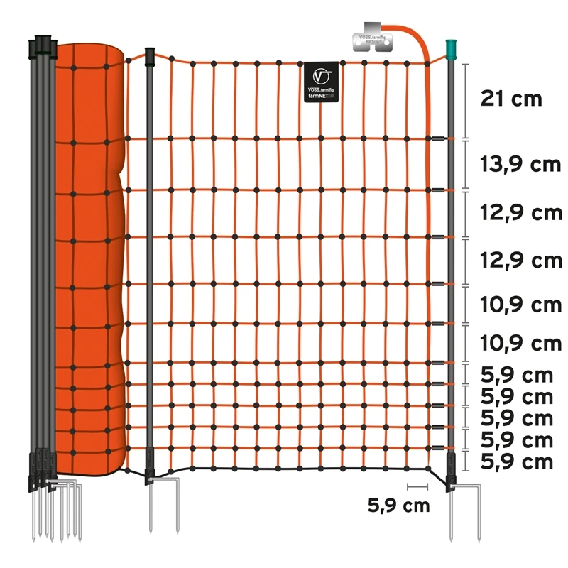 VOSS.farming FarmNET+ 50m Hühnernetz, Geflügelnetz, 112cm, 20 Pfähle, 2 Spitzen, Orange 5 VOSS.farming FarmNET+ 50m Hühnernetz, Geflügelnetz, 112cm, 20 Pfähle, 2 Spitzen, Orange – Bild 3