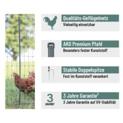AKO PoultryNet Premium 50m Geflügelnetz, 106cm, 15 Verstärkte Pfähle, 2 Spitzen, Grün, Ohne Strom 19 AKO PoultryNet Premium 50m Geflügelnetz, 106cm, 15 Verstärkte Pfähle, 2 Spitzen, Grün, Ohne Strom -Optimal Ranchzaun Geschäft 29644 03 hochwertiger huehnerzaun huehnernetz mit premium pfaehlen