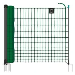 VOSS.farming FarmNET 25m Hühnerzaun, Geflügelnetz, 112cm, 9 Pfähle, 2 Spitzen, Grün, Ohne Strom
