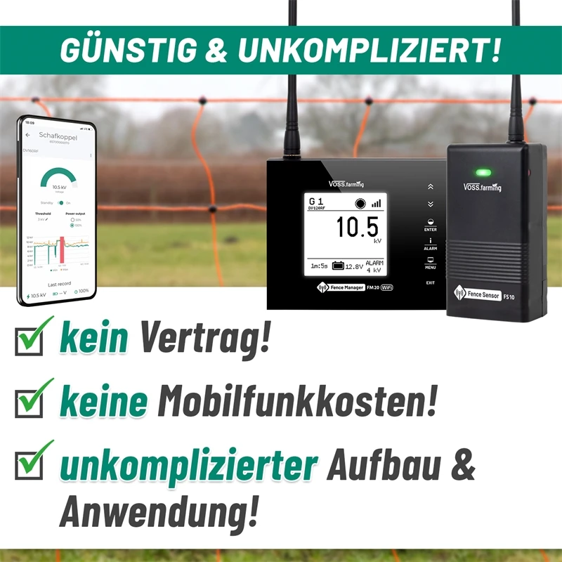 VOSS.farming Weidezaun-Überwachung Per Smartphone - Set Für 2 Zäune: FM 20 WiFi + 2x Sensor 5 VOSS.farming Weidezaun-Überwachung Per Smartphone - Set Für 2 Zäune: FM 20 WiFi + 2x Sensor – Bild 3