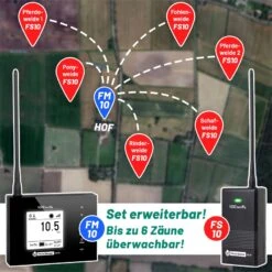VOSS.farming Weidezaun-Überwachung Komplettset - Für 2 Zäune: FM 10 + 2x Sensor -Optimal Ranchzaun Geschäft 41700 04 voss farming zaunset erweiterbar bis 6 sensoren 4