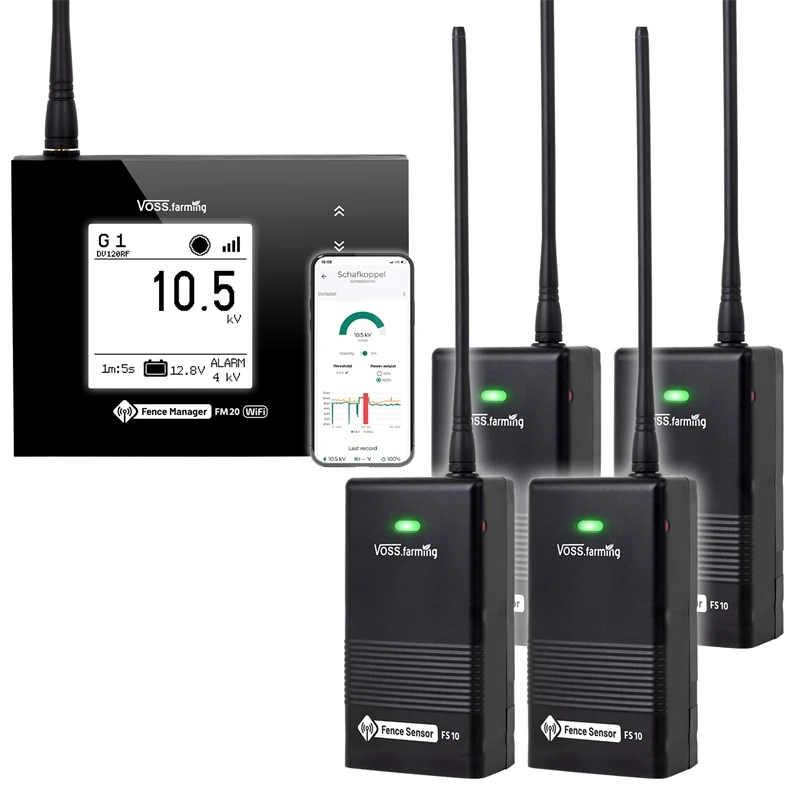 VOSS.farming Weidezaun-Überwachung Per Smartphone - Set Für 4 Zäune: FM 20 WiFi + 4x Sensor 3 VOSS.farming Weidezaun-Überwachung Per Smartphone - Set Für 4 Zäune: FM 20 WiFi + 4x Sensor