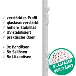 60x VOSS.farming Weidezaunpfähle, Kunststoff, 150 Cm, 14 Ösen, Weiß -Optimal Ranchzaun Geschäft 42159.60 Detailansicht Weidezaunpfahl Elektrozaunpfahl fuer den Weidezaun guenstig