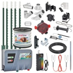 VOSS.farming Pferdezaun T-Pfosten-Set Für 400m, 3x Reihen Band, 182cm Mit 230V Weidezaungerät