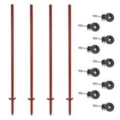 VOSS.farming Set: 40x Winkelstahlpfähle 165cm + 200x Ringisolatoren Mit M6 Gewinde