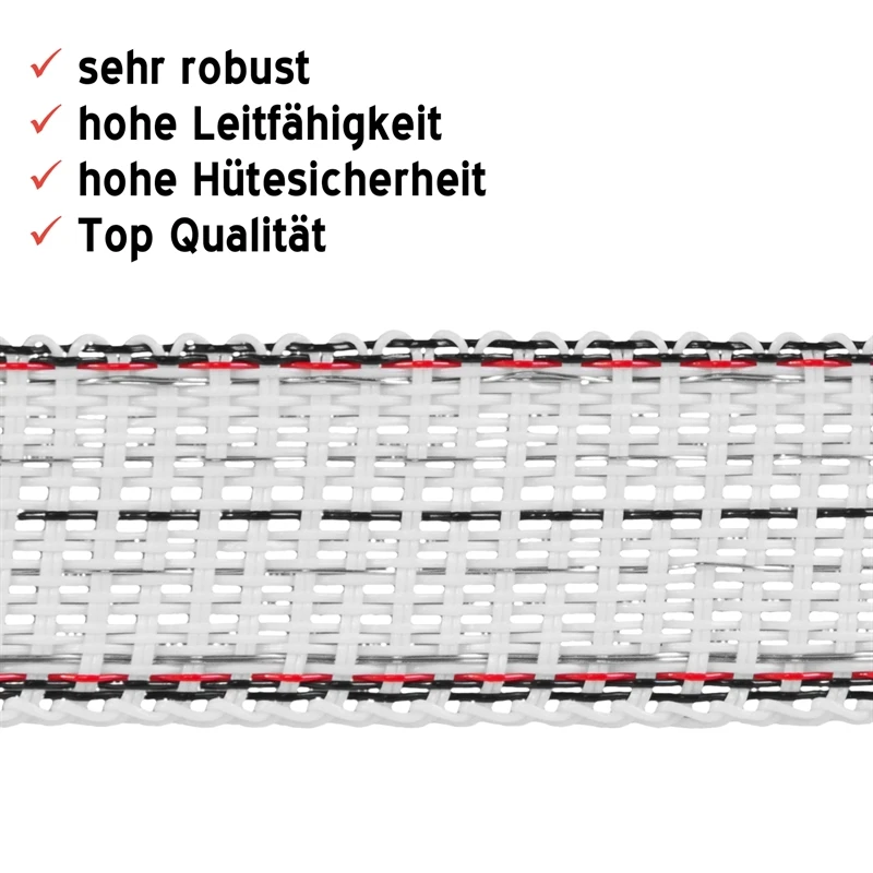 VOSS.farming Weidezaunband 200m/20mm, 2x0,25 Kupfer + 4x0,20 Niro, Weiß-schwarz 5 VOSS.farming Weidezaunband 200m/20mm, 2x0,25 Kupfer + 4x0,20 Niro, Weiß-schwarz – Bild 3