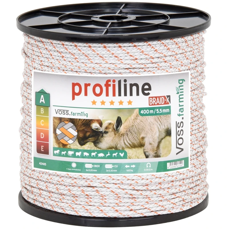 VOSS.farming Weidezaun-Seil BRAID-X 400 M, 6 X 0,20 Niro + 3 X 0,30 Kupfer, Weiß/orange 3 VOSS.farming Weidezaun-Seil BRAID-X 400 M, 6 X 0,20 Niro + 3 X 0,30 Kupfer, Weiß/orange
