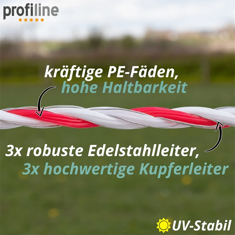 3x VOSS.farming Weidezaunlitze 400m, 3x 0,25 Kupfer + 3x 0,20 Niro, Inkl. 5x Verbinder & Warnschild 16 3x VOSS.farming Weidezaunlitze 400m, 3x 0,25 Kupfer + 3x 0,20 Niro, Inkl. 5x Verbinder & Warnschild – Bild 14