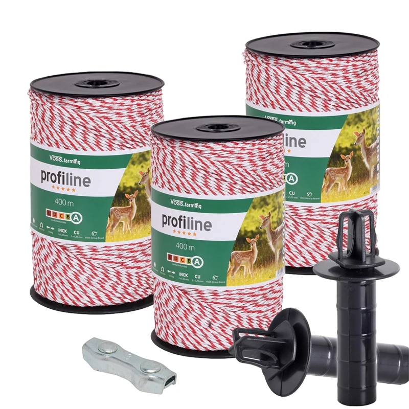 3x VOSS.farming Weidezaunlitze 400m, 3x 0,25 Kupfer + 3x 0,20 Niro, Inkl. 5x Verbinder & Warnschild 3 3x VOSS.farming Weidezaunlitze 400m, 3x 0,25 Kupfer + 3x 0,20 Niro, Inkl. 5x Verbinder & Warnschild