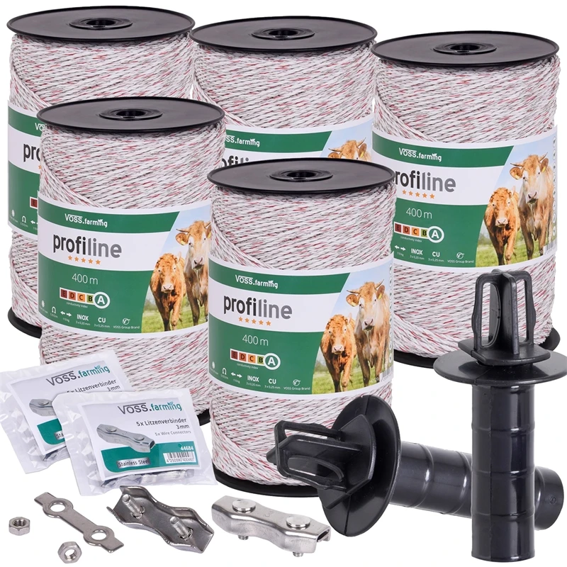 5x VOSS.farming Weidezaunlitze 400m, 3x 0,25 Kupfer + 3x 0,20 Niro, Inkl. 10x Verbinder & Warnschild 3 5x VOSS.farming Weidezaunlitze 400m, 3x 0,25 Kupfer + 3x 0,20 Niro, Inkl. 10x Verbinder & Warnschild