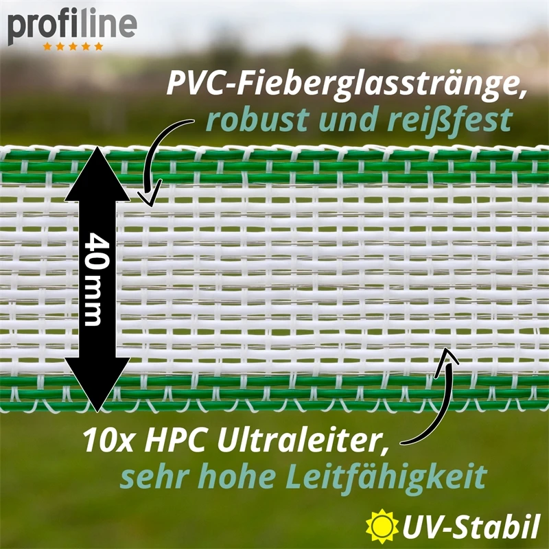 VOSS.farming Weidezaunband 200m, 40mm, 10x0,40 HPC/Ultra, Weiß-grün 6 VOSS.farming Weidezaunband 200m, 40mm, 10x0,40 HPC/Ultra, Weiß-grün – Bild 4