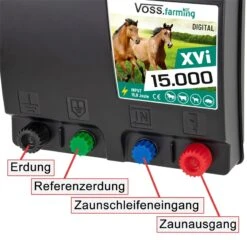 VOSS.farming "XVi 15.000 DIGITAL" - Extrem Starkes Duo-Weidezaungerät 12V-230V -Optimal Ranchzaun Geschäft 43842 voss farming xvi15000 elektrozaungeraet anschluesse bezeichnung