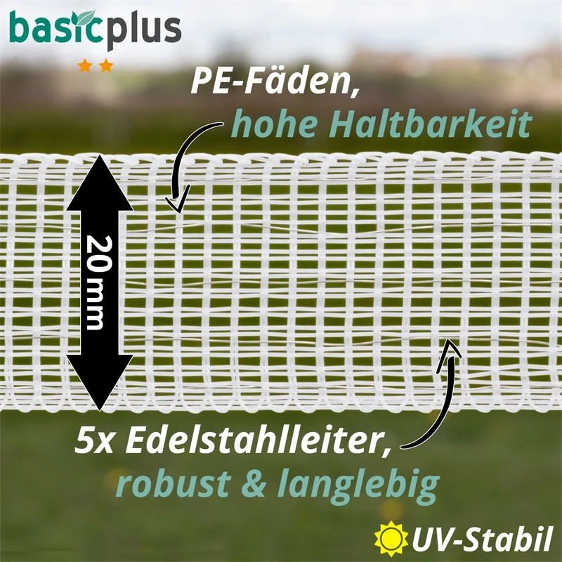 5x VOSS.farming Weidezaunband 200 M, 20 Mm, 5x0,16 Niro, Weiß (inkl. 5 Verbinder & Warnschild) 6 5x VOSS.farming Weidezaunband 200 M, 20 Mm, 5x0,16 Niro, Weiß (inkl. 5 Verbinder & Warnschild) – Bild 4