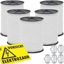 5x VOSS.farming Weidezaunband 200 M, 20 Mm, 5x0,16 Niro, Weiß (inkl. 5 Verbinder & Warnschild) 22 5x VOSS.farming Weidezaunband 200 M, 20 Mm, 5x0,16 Niro, Weiß (inkl. 5 Verbinder & Warnschild) -Optimal Ranchzaun Geschäft 44140.5 Aktionspaket Weideband Verbinder Warnschild VOSS.farming