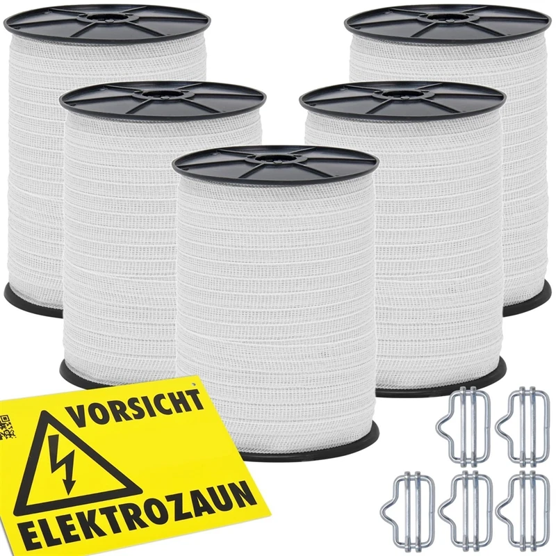 5x VOSS.farming Weidezaunband 200 M, 20 Mm, 5x0,16 Niro, Weiß (inkl. 5 Verbinder & Warnschild) 7 5x VOSS.farming Weidezaunband 200 M, 20 Mm, 5x0,16 Niro, Weiß (inkl. 5 Verbinder & Warnschild) – Bild 5