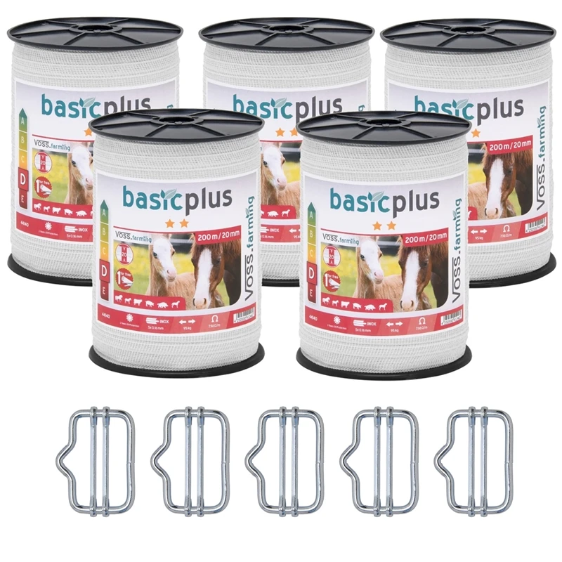 5x VOSS.farming Weidezaunband 200 M, 20 Mm, 5x0,16 Niro, Weiß (inkl. 5 Verbinder & Warnschild) 3 5x VOSS.farming Weidezaunband 200 M, 20 Mm, 5x0,16 Niro, Weiß (inkl. 5 Verbinder & Warnschild)