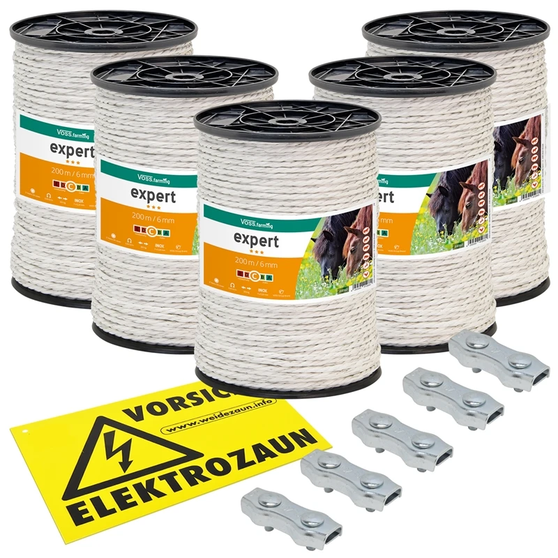 5x Weidezaunseil 200 M, 6 Mm, 7x0,20 Niro, Inkl. 5 Verbinder & Warnschild 3 5x Weidezaunseil 200 M, 6 Mm, 7x0,20 Niro, Inkl. 5 Verbinder & Warnschild