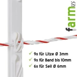 40x VOSS.farming "farm 125" Weidezaunpfähle 125 Cm, 9 Ösen, Weiß -Optimal Ranchzaun Geschäft 44458 Kunststoffpfaehle mit Halterungen fuer Weidezaunkordel Elektrozaunlitze Weidezaunlitze VOSS.farming 1