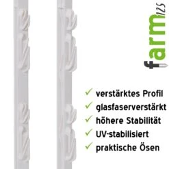 40x VOSS.farming "farm 125" Weidezaunpfähle 125 Cm, 9 Ösen, Weiß -Optimal Ranchzaun Geschäft 44458 Weidezaunpfaehle aus Kunststoff fuer Ponys Ziegen Rinder farm125 weiss VOSS.farming 1