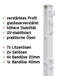 120x Kunststoffpfahl 74cm, Wildpfahl, Großpaket, Weiss 11 120x Kunststoffpfahl 74cm, Wildpfahl, Großpaket, Weiss -Optimal Ranchzaun Geschäft 44464 Weidepfahl aus Kunststoff 74cm Schafpfahl Kaninchenpfahl Wildschweinpfahl Wildabwehrpfahl weiss