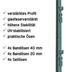 40x VOSS.farming Weidepfähle, 157cm, Steigbügel, Glasfaserverstärkt, Grün 11 40x VOSS.farming Weidepfähle, 157cm, Steigbügel, Glasfaserverstärkt, Grün -Optimal Ranchzaun Geschäft 44473 Steigbuegelpfahl Kunststoffpfahl mit Rundtritt extra robustes Profil 1