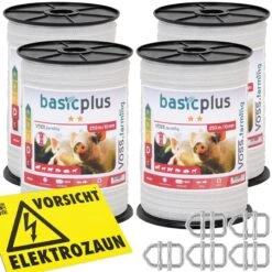 4x VOSS.farming Weidezaunband 250m, 10mm, 4x0,16 Niro, Weiß + 5 Verbinder!