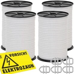 4x VOSS.farming Weidezaunband 250m, 10mm, 4x0,16 Niro, Weiß + 5 Verbinder! -Optimal Ranchzaun Geschäft 44554 Sonderpreis Weidezaunband 10mm 1000m mit Verbindern VOSS.farming