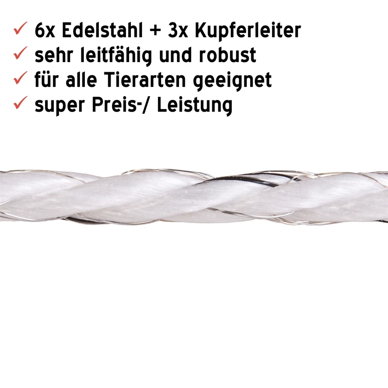 3x Weidezaunseil 150m 6mm, 3x0,20 Kupfer + 6x0,20 Niro Inkl. 5 Verbinder 6 3x Weidezaunseil 150m 6mm, 3x0,20 Kupfer + 6x0,20 Niro Inkl. 5 Verbinder – Bild 4