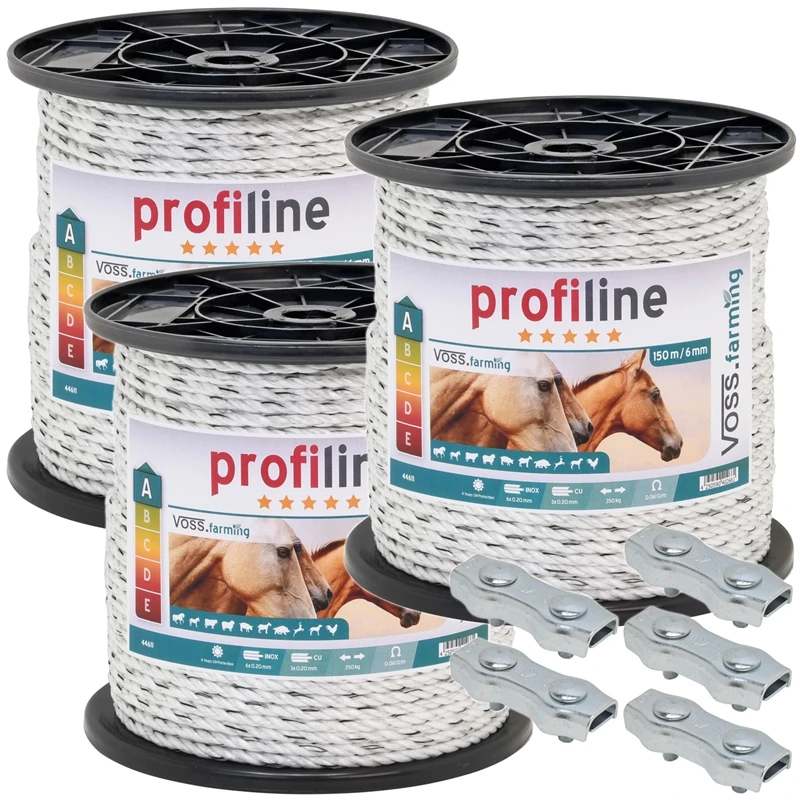3x Weidezaunseil 150m 6mm, 3x0,20 Kupfer + 6x0,20 Niro Inkl. 5 Verbinder 3 3x Weidezaunseil 150m 6mm, 3x0,20 Kupfer + 6x0,20 Niro Inkl. 5 Verbinder