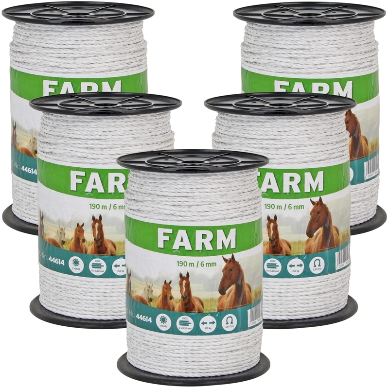 5x Weidezaun Seil 190m, 6mm, 6x 0,20 Niro, Weiß 3 5x Weidezaun Seil 190m, 6mm, 6x 0,20 Niro, Weiß