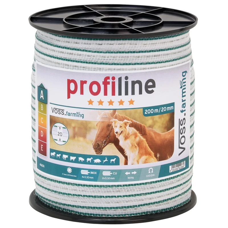 Weidezaun Band 200m, 20mm, 2x0,3 Kupfer + 4x0,3 Niro, Weiß-grün 4**** 3 Weidezaun Band 200m, 20mm, 2x0,3 Kupfer + 4x0,3 Niro, Weiß-grün 4****