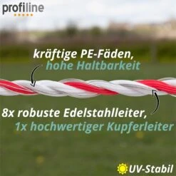 VOSS.farming Weidezaunlitze 1000 M, 1x 0,25 Kupfer + 8x 0,20 Niro, Weiß-rot 4**** -Optimal Ranchzaun Geschäft 44800 voss farming weidezaunlitze 1000m detailbild