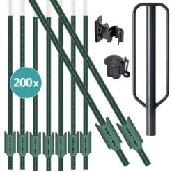 VOSS.farming Set: 200x T-Pfosten 182cm, 200x Kopfisolatoren, 200x Bandisolatoren Und Handramme