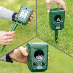 Doppelpack: 2x VOSS.sonic 1200 Ultraschall-Abwehr - Katzenschreck, Katzenabwehr, Hundeschreck -Optimal Ranchzaun Geschäft 45018 voss sonic 1200 ultraschallschreck mit aufstellpfahl