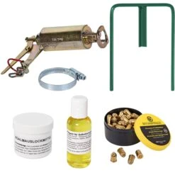 Kieferle W2 Wühlmausschussfalle + 50x Kartuschen + Halterung + Lockmittel + Öl