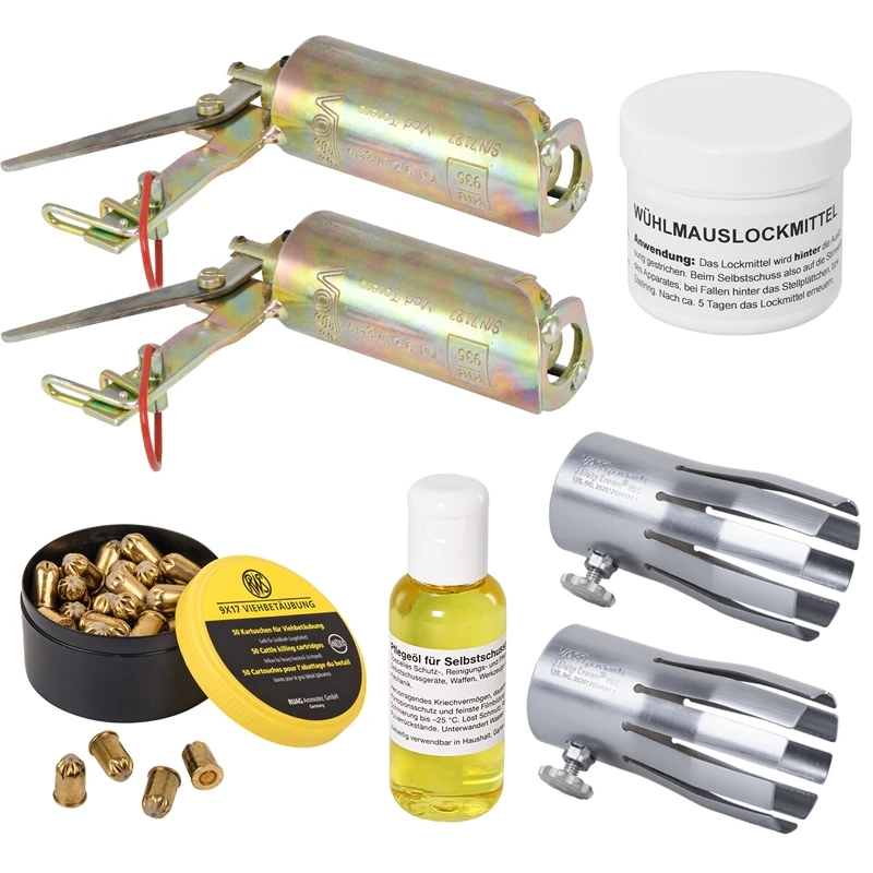 2x VOSS.garden Wühlmausschussgerät + 2x VOSS.garden Safety Crown® + 50x Kartuschen + Lockmittel + Öl 2 2x VOSS.garden Wühlmausschussgerät + 2x VOSS.garden Safety Crown® + 50x Kartuschen + Lockmittel + Öl