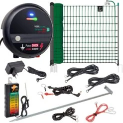 VOSS.farming Geflügelzaun Komplett Set: 50m Netz & 12V-230V Weidezaungerät