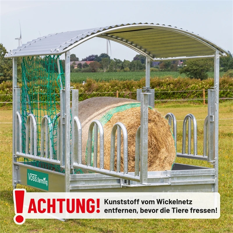 VOSS.farming Heuraufe Spar-Set, 2x2m Mit Dach Und Palisadenfressgitter + Futtersparnetz + Rahmen 7 VOSS.farming Heuraufe Spar-Set, 2x2m Mit Dach Und Palisadenfressgitter + Futtersparnetz + Rahmen – Bild 5