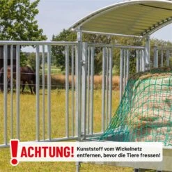 VOSS.farming Pferde-Viereckraufe, Rundballenraufe Mit Dach Und Fressgitter, Höhenverstellbar -Optimal Ranchzaun Geschäft 503903 voss farming viereckraufe sicherheitsfressgitter futtersparnetz rahmen 1