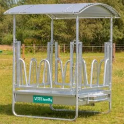 VOSS.farming Viereckraufe, Heuraufe Mit Dach Und Palisadenfressgitter, Höhenverstellbar