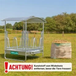 VOSS.farming Viereckraufe, Heuraufe Mit Dach Und Palisadenfressgitter, Höhenverstellbar -Optimal Ranchzaun Geschäft 503904 voss farming viereckraufe compact fuer pferde ponys rinder