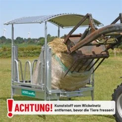 VOSS.farming Viereckraufe, Heuraufe Mit Dach Und Palisadenfressgitter, Höhenverstellbar -Optimal Ranchzaun Geschäft 503904 voss farming viereckraufe rundballen mit trecker